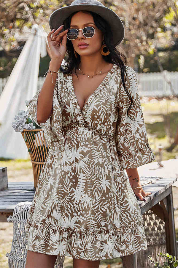 Short Floral Print Long Sleeves Sundress