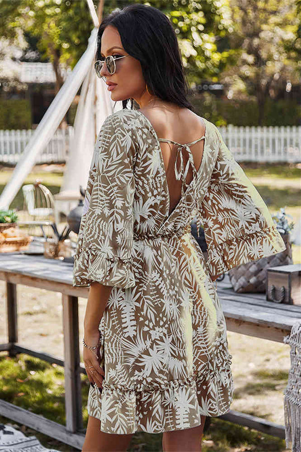 Short Floral Print Long Sleeves Sundress