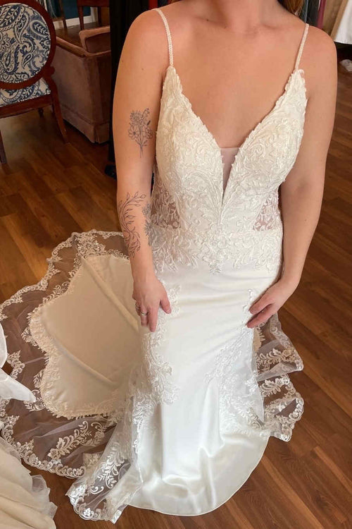 Backless Straps White Lace Mermaid Wedding Dress