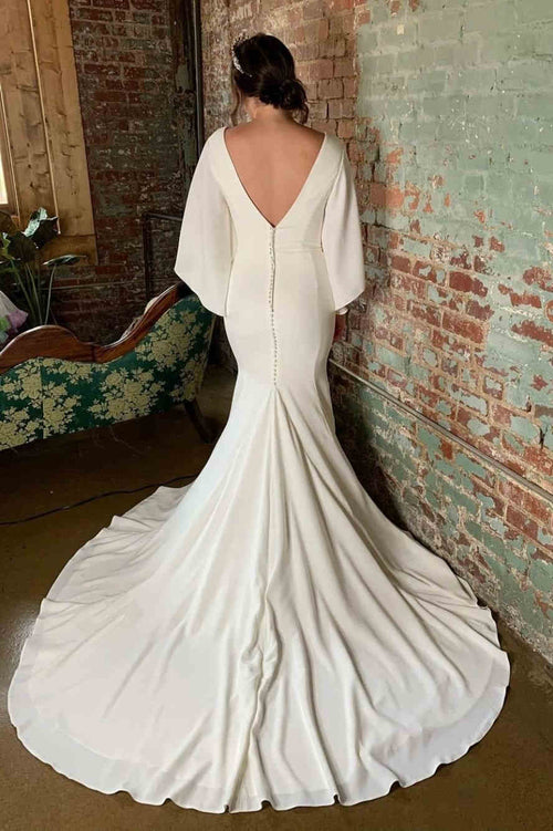Mermaid V-Neck Ivory Long Bridal Dress