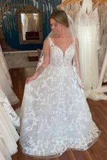 Pincess White A-Line Tulle Wedding Dress with Appliques