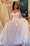 Sweetheart Long Sleeves White Long Wedding Dress