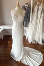V-Neck Straps Satin Long Bridal Dress