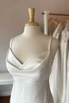 V-Neck Straps Satin Long Bridal Dress