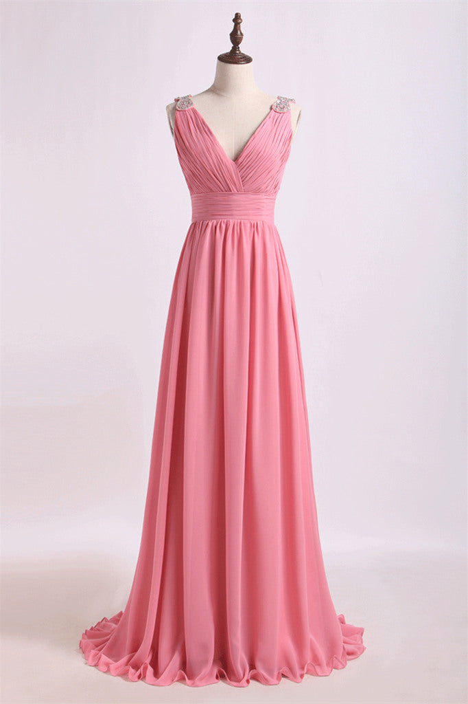 beaded blush bridesmaid dresses Blush Pink Beaded Shhoulder Chiffon Bridesmaid Dress – FancyVestido