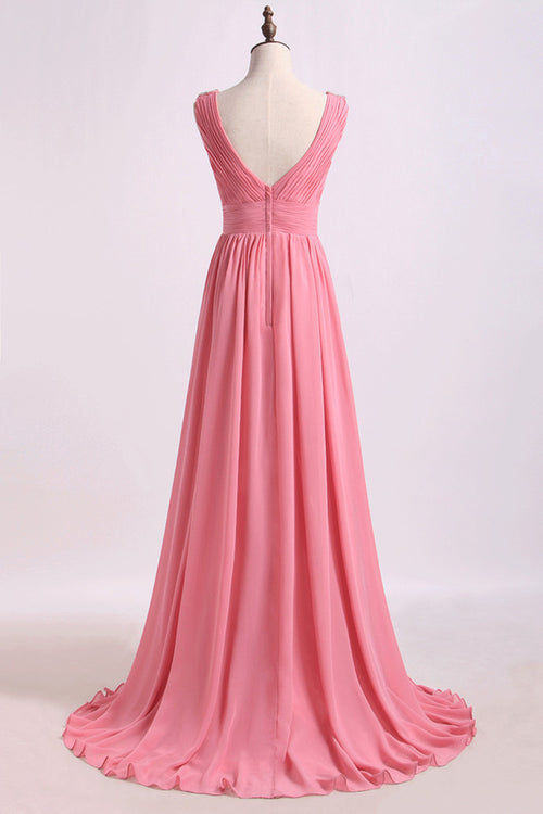 Blush Pink Beaded Shhoulder Chiffon Bridesmaid Dress