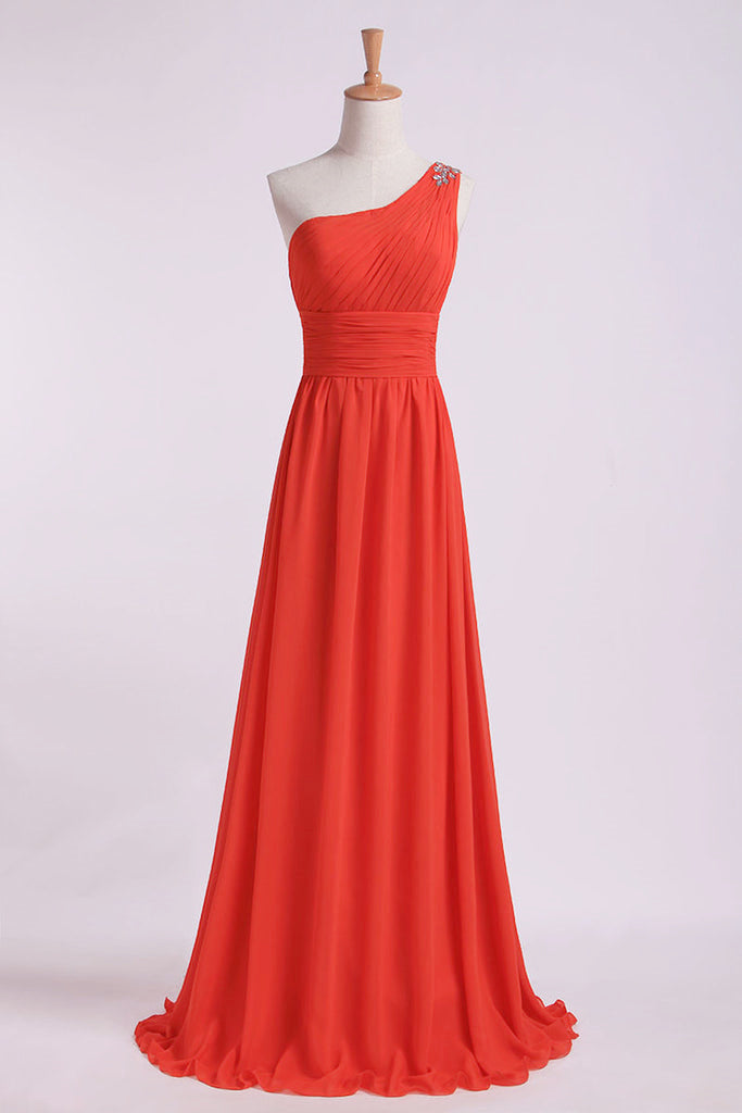 A-Line One Shoulder Orange Long Bridesmaid Dress FancyVestido A-Line One Shoulder Orange Long Bridesmaid Dress FancyVestido