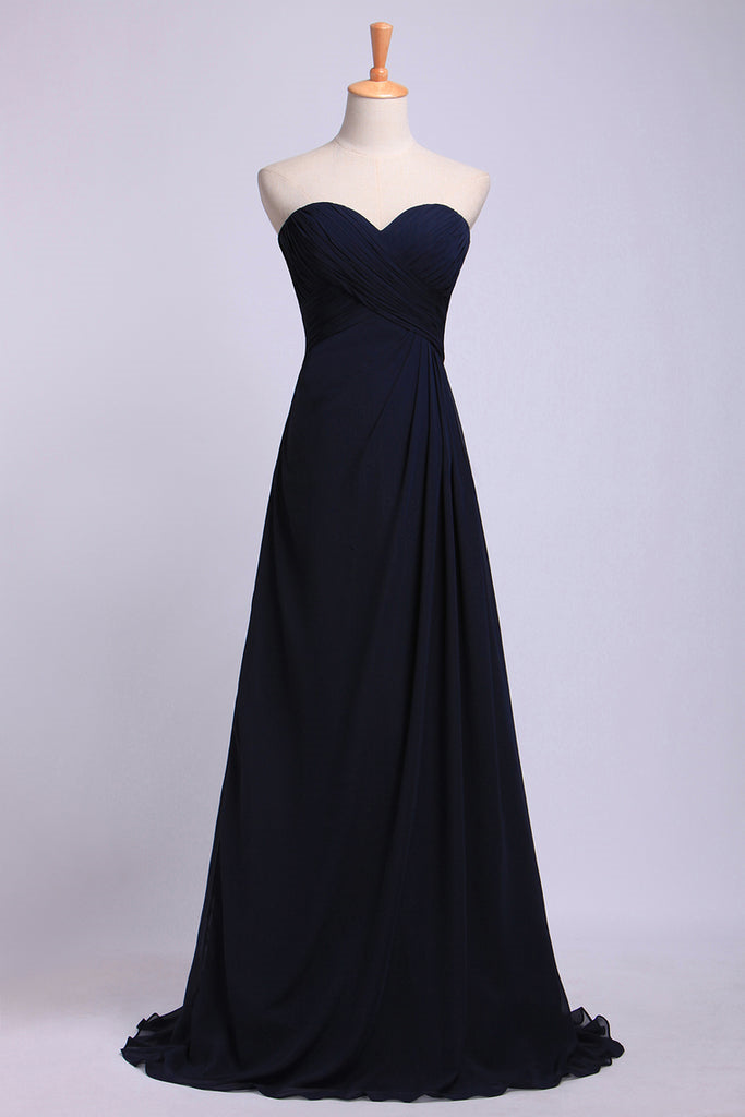 Chiffon Sweetheart Navy Long Bridesmaid Dress