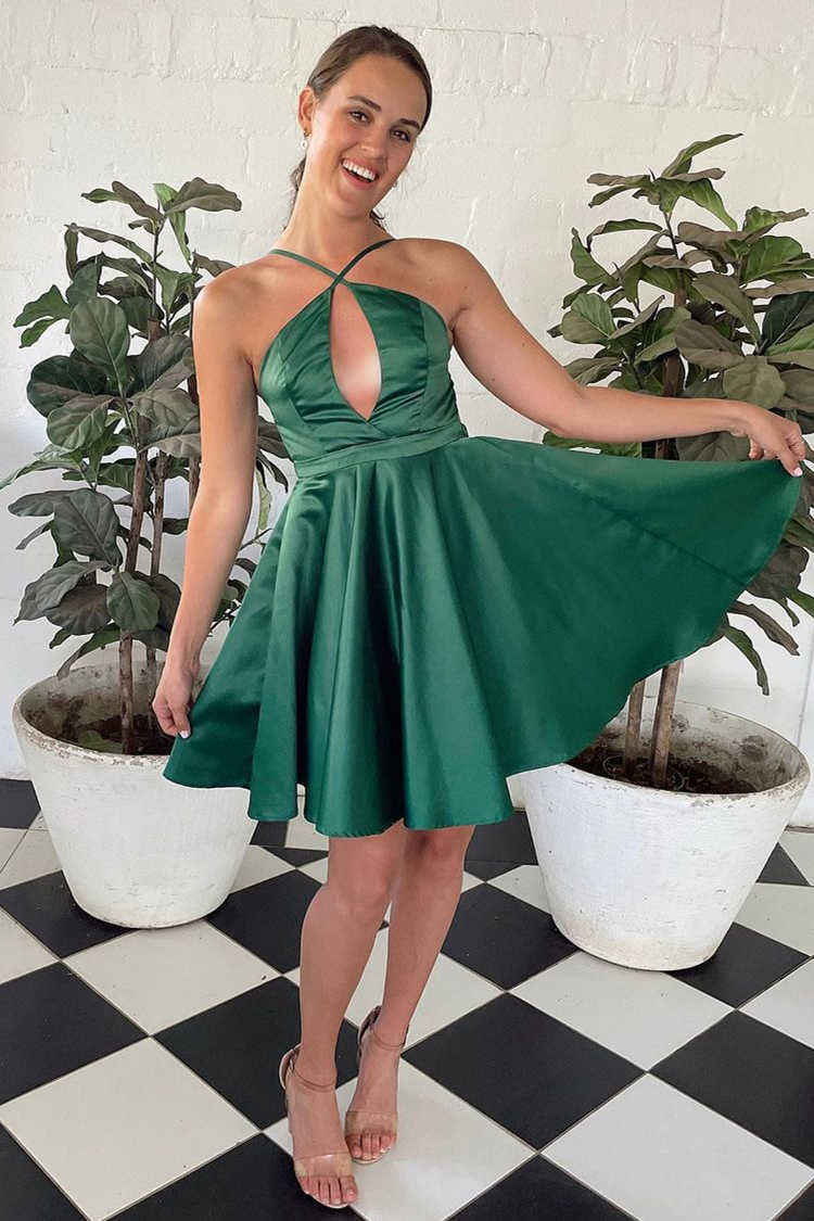 Cirss Corss Straps Green Short Party Dress