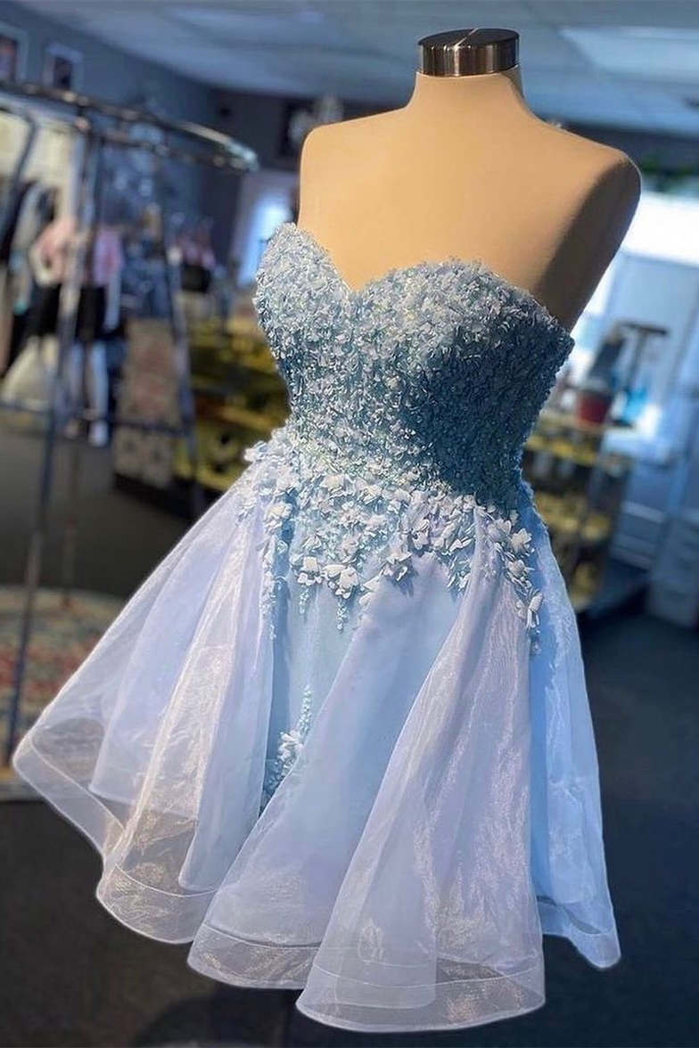 Sweetheart Light Blue Short Homecoming Dress with flowers – FancyVestido