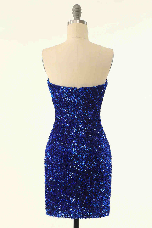 Fitted Strapless Black Sequined Homecoming Dress
