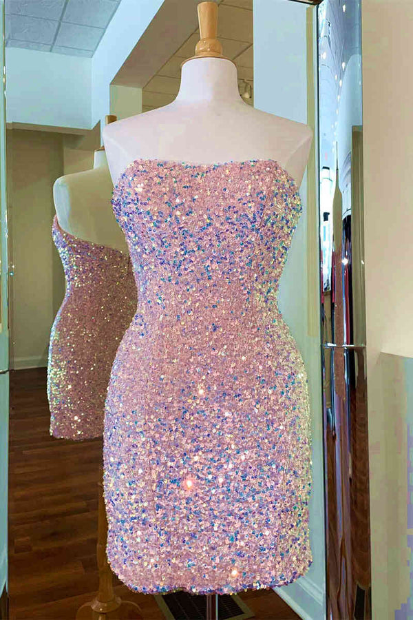 Fitted Strapless Black Sequined Homecoming Dress