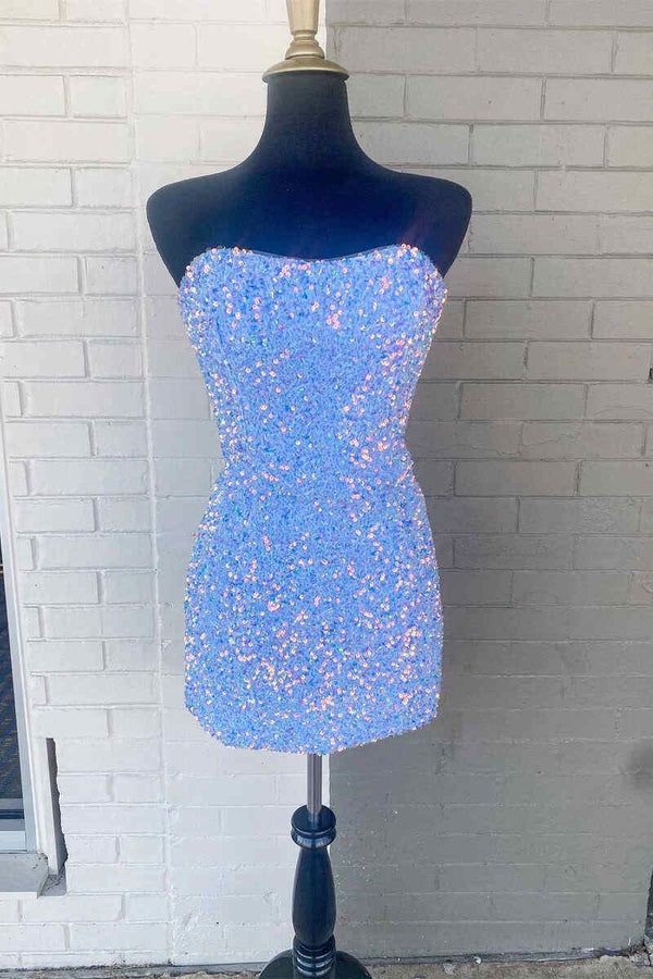 Fitted Strapless Black Sequined Homecoming Dress