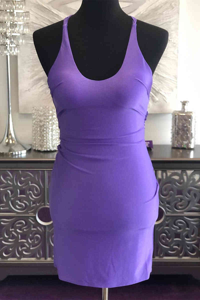 Criss Cross Back Purple Tight Homecoming Dress