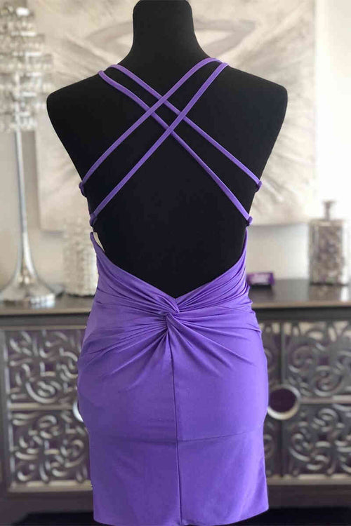 Criss Cross Back Purple Tight Homecoming Dress