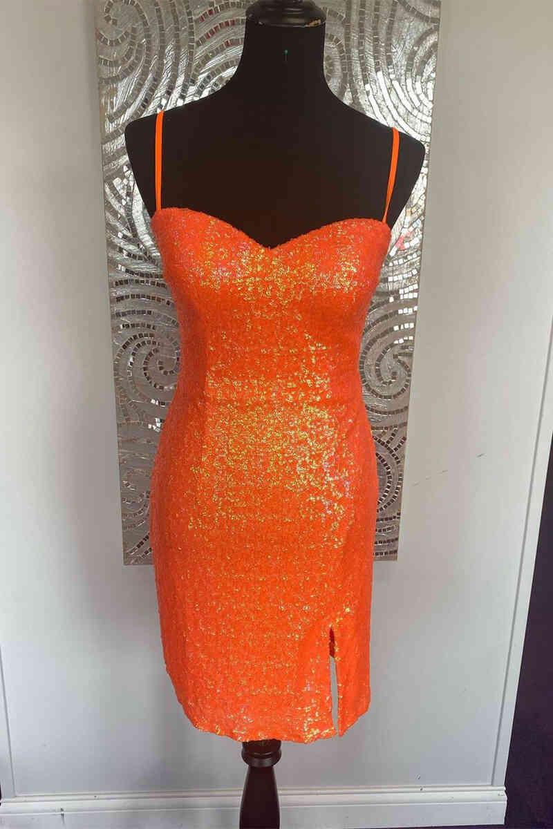 Sweetheart Tie Back Orange Sequins Homecoming Dress