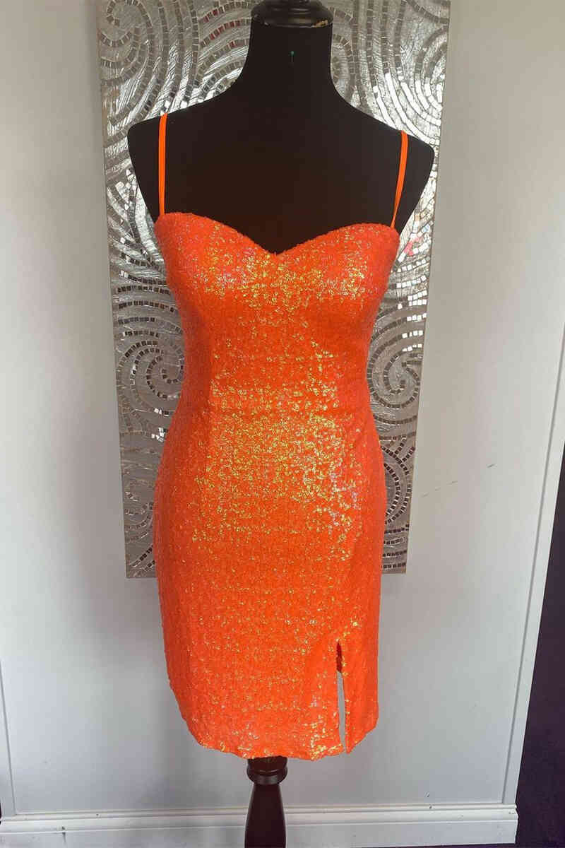 Sweetheart Tie Back Orange Sequins Homecoming Dress – FancyVestido