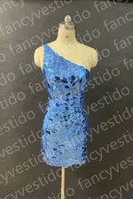 Chic Cut Glass Mirror Blue Short Homecoming Dress