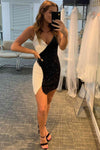 Short Asymmetrical Black and White Sequined Homecoming Dress