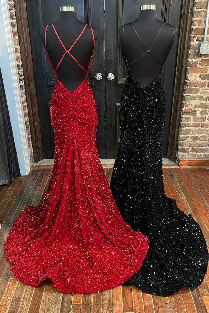 Mermaid Sequine Long Prom Dress with Double Straps FancyVestido Mermaid Sequine Long Prom Dress with Double Straps FancyVestido