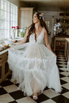 Boho V-Neck Lace Tulle Wedding Dress