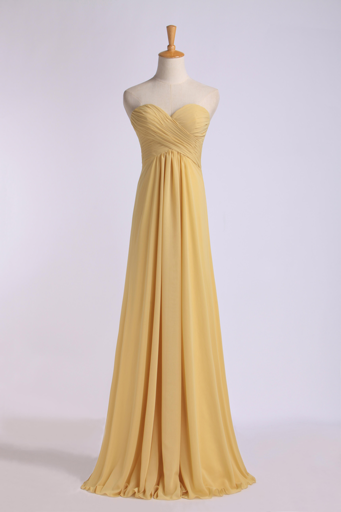 Strapless Gold High Waist Chiffon Long Bridesmaid Dress