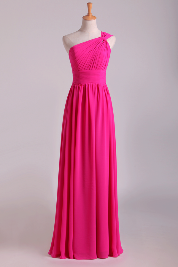 Hot Pink One Shoulder Pleated Bridesmaid Dress