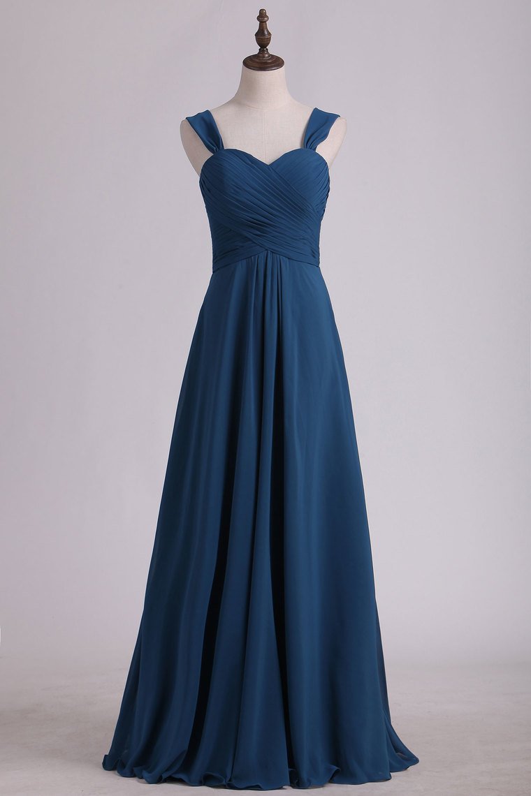 Straps Navy Blue Floor Lenght Bridesmaid Dress