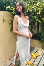 Asymmetrical Cowl Neck Ivory Satin Bridesmaid Dress