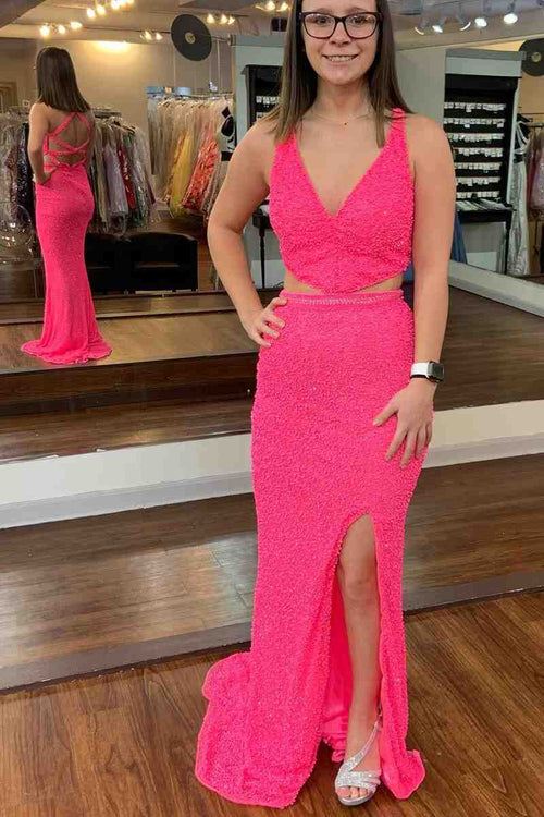 Cut Out V-Neck Orange Side Slit Mermaid Long Party Dress