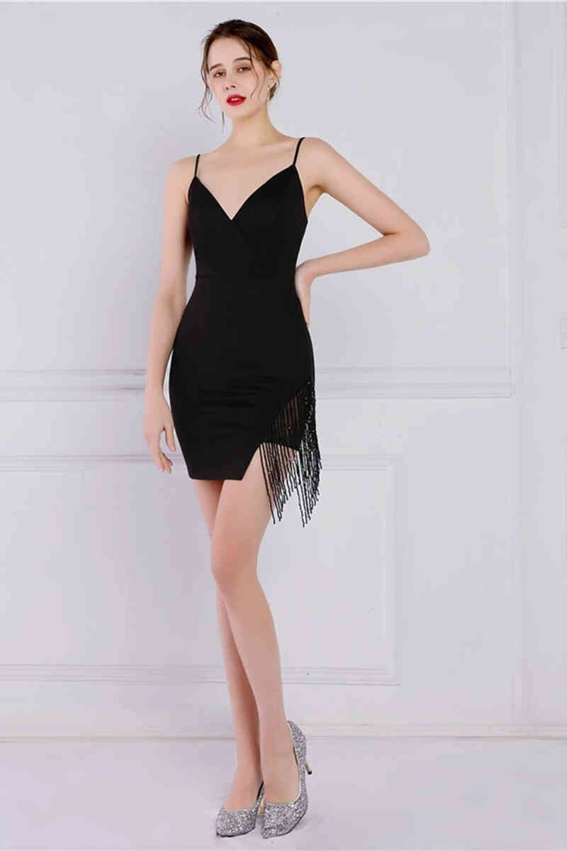 Simple Black Tight Homecoming Dress with Tassel