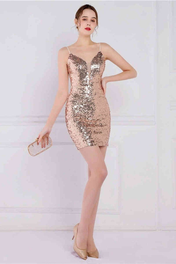 Glitter White Sequined Tight Homecoming Dress