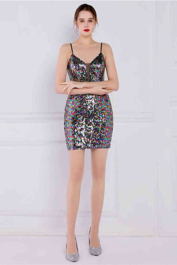 Glitter White Sequined Tight Homecoming Dress