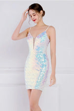 Glitter White Sequined Tight Homecoming Dress