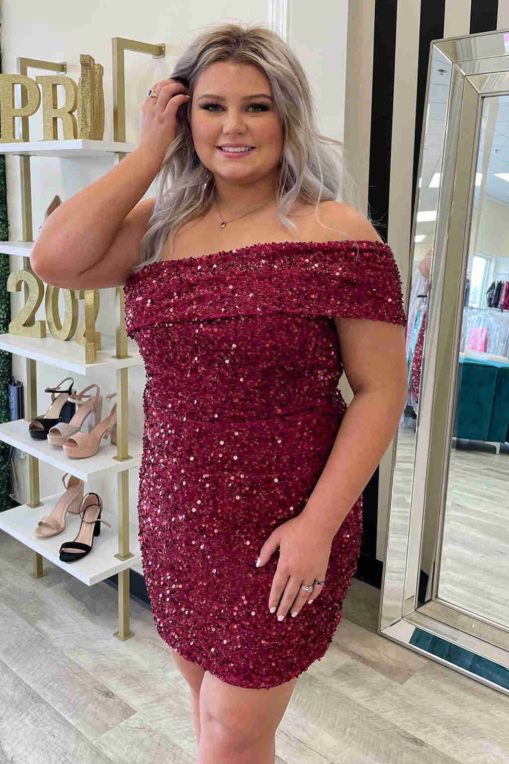 Off the Shoulder Burgundy Tight Homecoming Dress