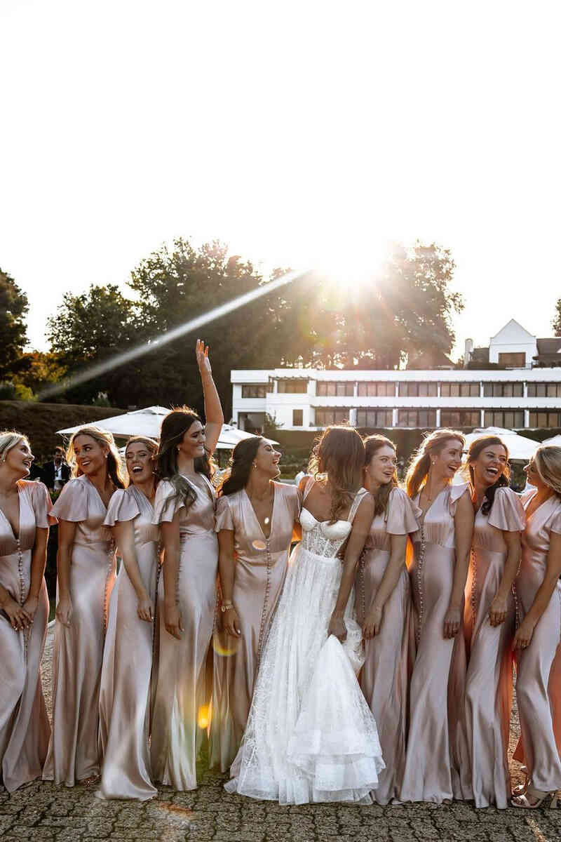 Elegant V-Neck Champagne Long Bridesmaid Dress with Sleeves
