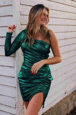 Tight Gliter One Shoulder Emerald Green Homecoming Dress