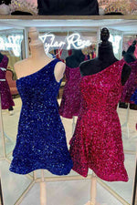 A-Line Short Royal Blue Sequins Homecoming Dress