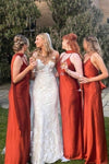 Spaghetti Straps Rust Red Long Mismatch Bridesmaid Dress