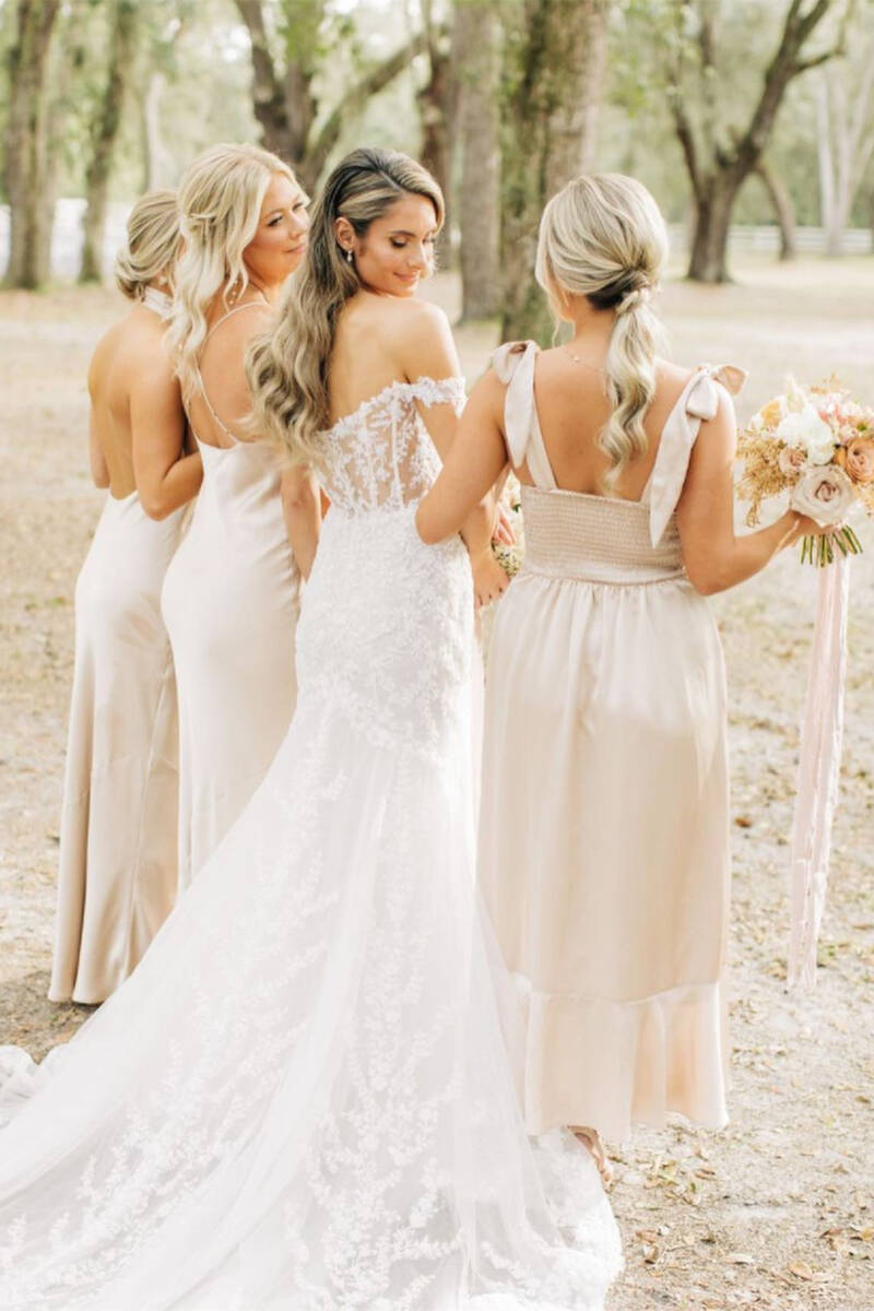 Elegant Champagne Long Mismatch Bridesmaid Dress US 2 Custom Color C