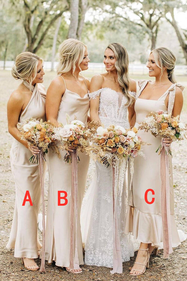 Elegant Champagne Long Mismatch Bridesmaid Dress