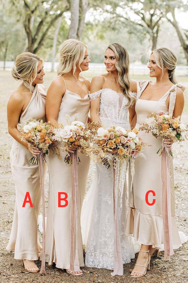 Elegant Champagne Long Mismatch Bridesmaid Dress