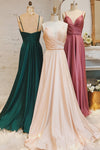 A-Line Straps Ruched Long Bridesmaid Dress