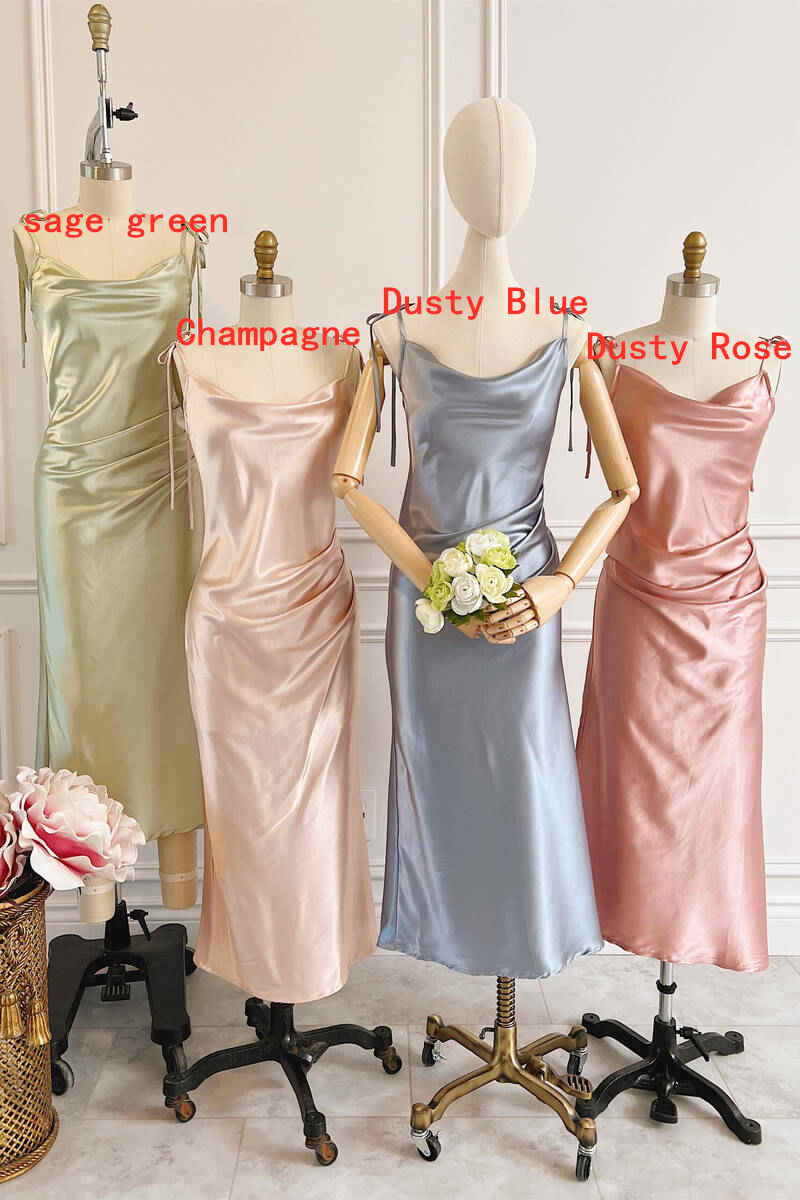 Sheath Champagne Silk Satin Long Bridesmaid Dresses VK25052610