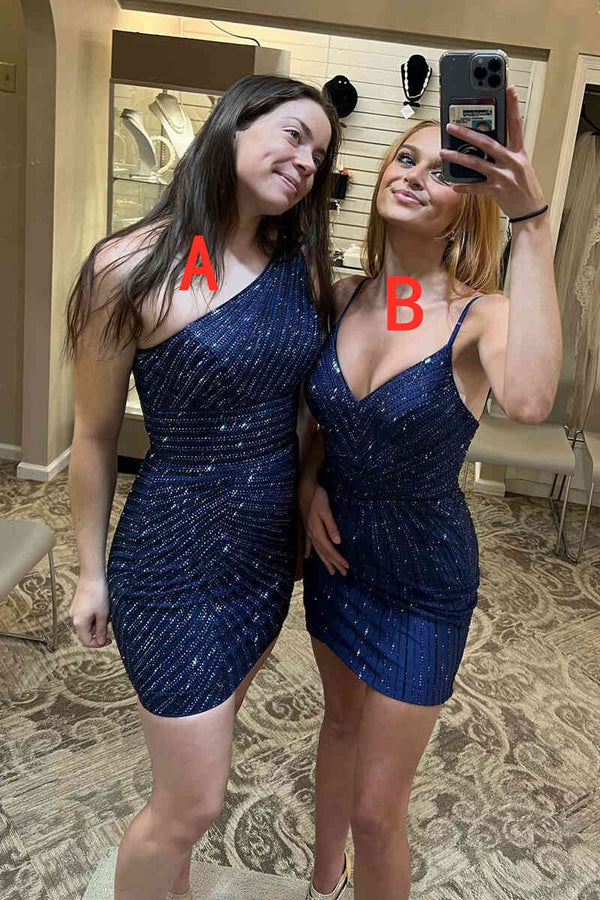 Sparkle Navy Crystals Bodycon Homecoming Dress