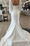 Square Neck Ivory Long Sleeves Mermaid Wedding Dress