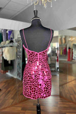 Tight Hot Pink Glass Mirror Sequined Homecoming Dress
