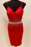 Straps Red Short Homecoming Dress with Rhinestones