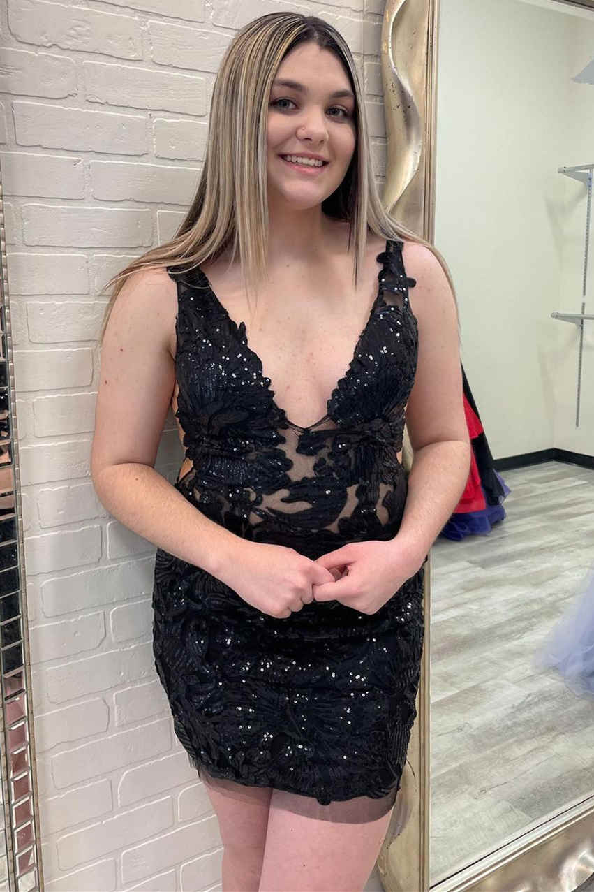 This tight short homecoming dress features hater neckline and sequins. FancyVestido This tight short homecoming dress features hater neckline and sequins. FancyVestido
