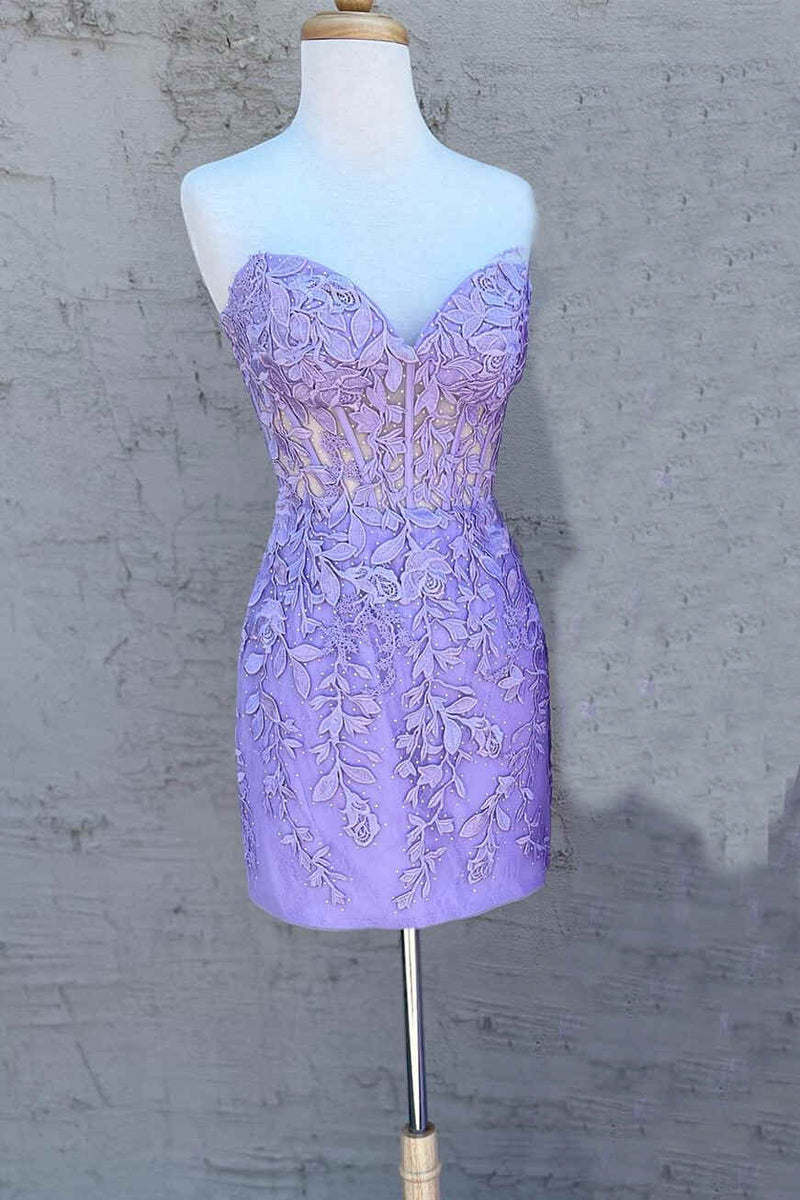 Sweetheart Lavender Appliqued Bodycon Homecoming Dress